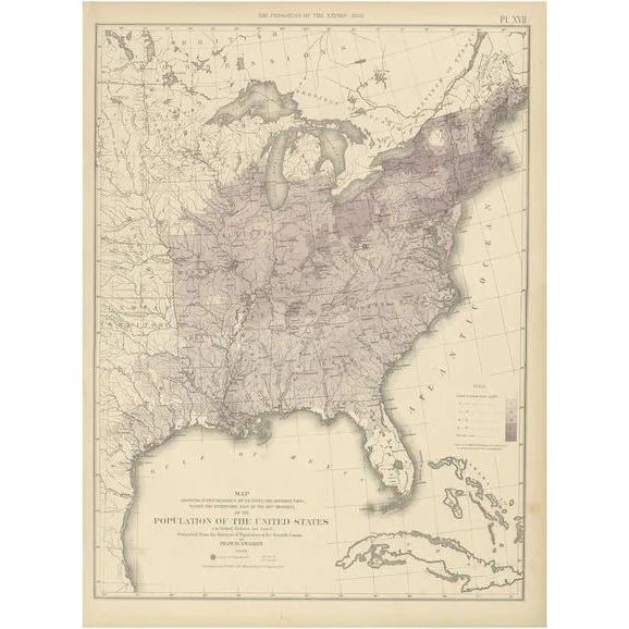 Antique Chart of the US Population by Walker, 1874 For Sale