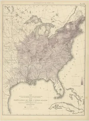 Antique Chart of the US Population by Walker, 1874