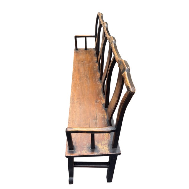 Antique Hand-Carved Solid Elmwood Bench for Mudroom, Entry or Bedroom For Sale In Los Angeles - Image 6 of 11