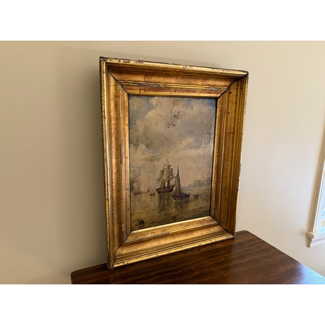 Late 19th Century Late 19th Century Maritime Seascape Oil on Board in Original Giltwood Frame For Sale - Image 5 of 11