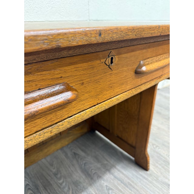 Antique American Arts & Crafts Mission Quarter Sawn White Oak Library Table Desk For Sale - Image 13 of 15
