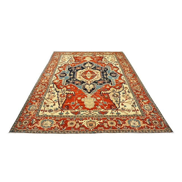 Early 21st Century Persian Serapi Recreation Wool 8x11 Rust, Ivory, & Blue Handmade Area Rug #1141242 For Sale - Image 5 of 12