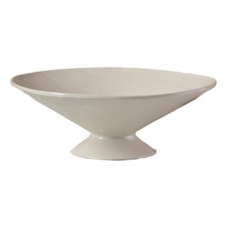 Large Handcrafted Ceramic Pedestal Bowl by NPage Studio X Lostine in Salt White For Sale