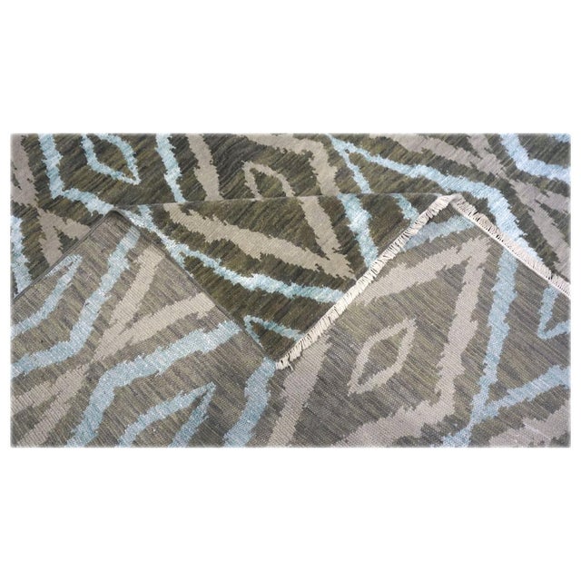 Textile Nepalese Modern Magnolia Wool & Silk 9x12 Green, Blue & Grey Handmade Area Rug #9902959 For Sale - Image 7 of 7