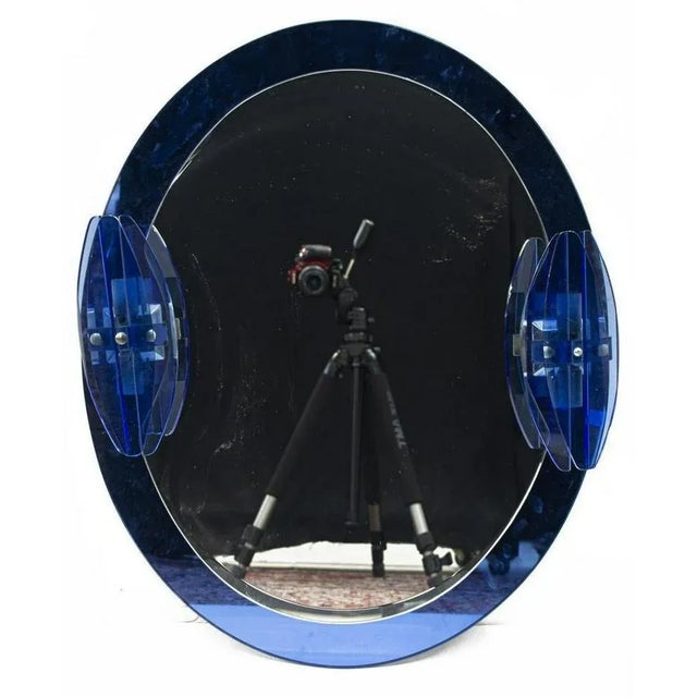 A stunning Italian Modernist blue glass bathroom vanity set by LUPI Cristal-Luxor. The fabulous Art Deco and Hollywood...