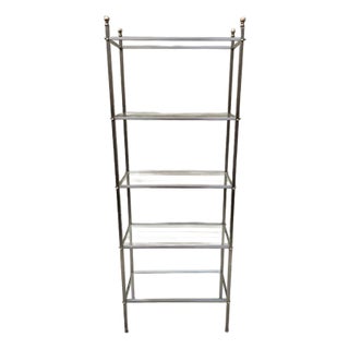 Vintage Hollywood Regency Brushed Metal and Brass Etagere For Sale