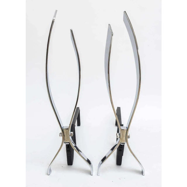 Metal Andirons Style Danny Alessandro Nickel-Plated For Sale - Image 7 of 10