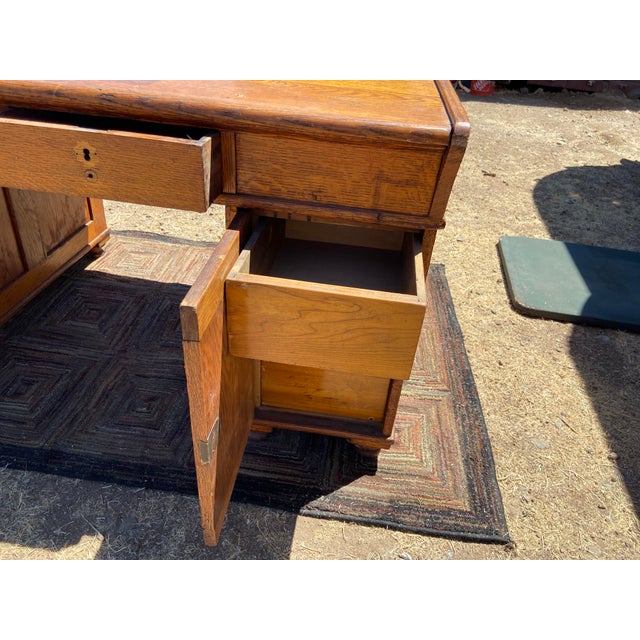 Victorian 1910s Antique Partners Desk Needs Restoration For Sale - Image 3 of 12