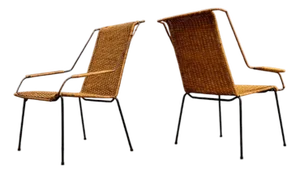 Pair of Armchairs Wicker & Iron, Carlo Hauner, 1950s