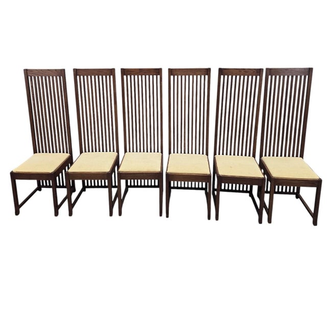 Late 20th Century Custom Arts and Crafts Mission Style Oak Dining Table With Six High-Back Chairs For Sale In Chicago - Image 6 of 12