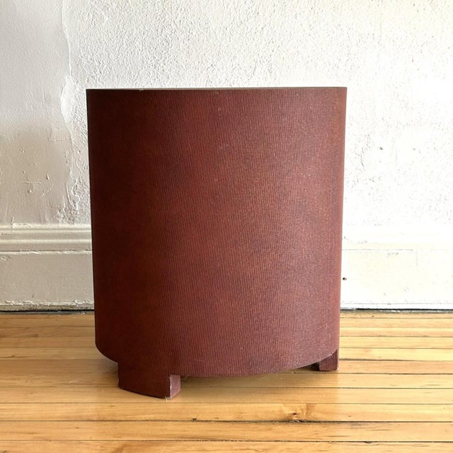 An understated yet unique side table in a "just-right" size. The embossed linen texture and roasted tomato color add a bit...