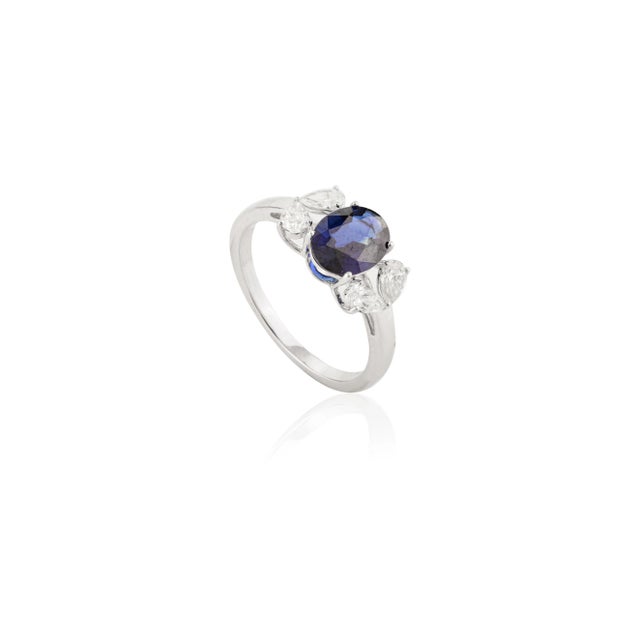 Modern 1.04 Ct Oval Sapphire & Diamonds Engagement Ring Size 6.5 For Sale - Image 3 of 12