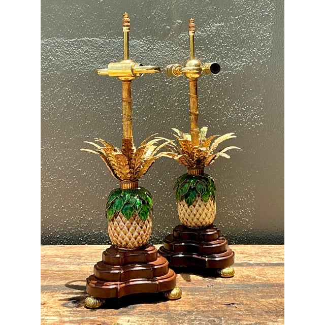 Wood Vintage Frederick Cooper Enamel Pineapple Lamps - A Pair For Sale - Image 7 of 13