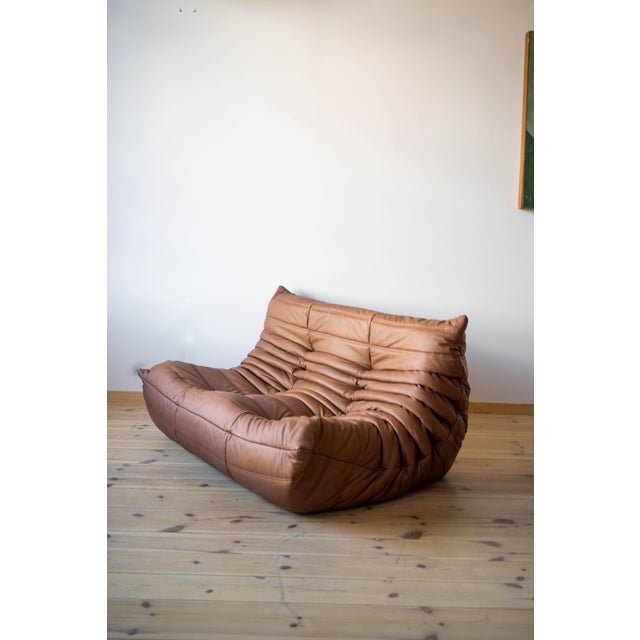 Brown Leather Togo Living Room Set by Michel Ducaroy for Ligne Roset, Set of 5 For Sale - Image 9 of 18