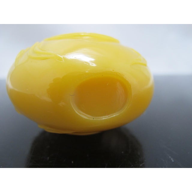 Glass Chinese Imperial Yellow Peking Glass Snuff Bottle With Carved Longevity Symbol For Sale - Image 7 of 11