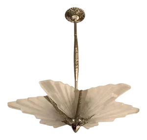 Early 20th Century Grand French Art Deco Six-Panel Starburst Chandelier in the Manner of Sabino