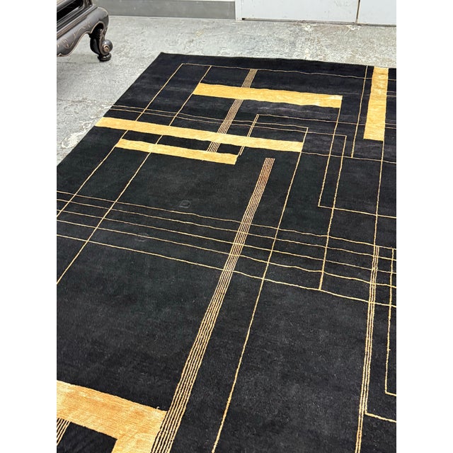 Black 9ft 1in × 11ft 10in Stark Carpet Wool + Silk Area Rug For Sale - Image 8 of 12
