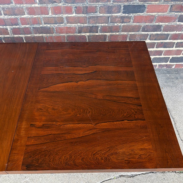 Wood Scandinavian Modern Rosewood and Walnut Extension Dining Table With Chrome Base For Sale - Image 7 of 12