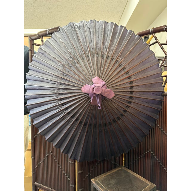 Antique Japanese Snake-Eye Umbrella (Wagasa) With Bamboo Ribs and Lacquered Paper For Sale - Image 14 of 16