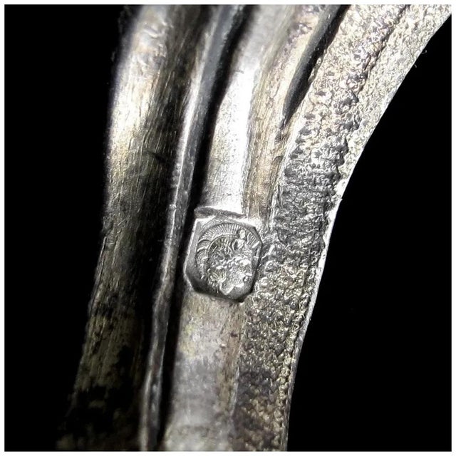 White Antique French Sterling Silver & Continental Porcelain Bowl Hand Painted Flowers Gilt Scalloped Rim For Sale - Image 8 of 11