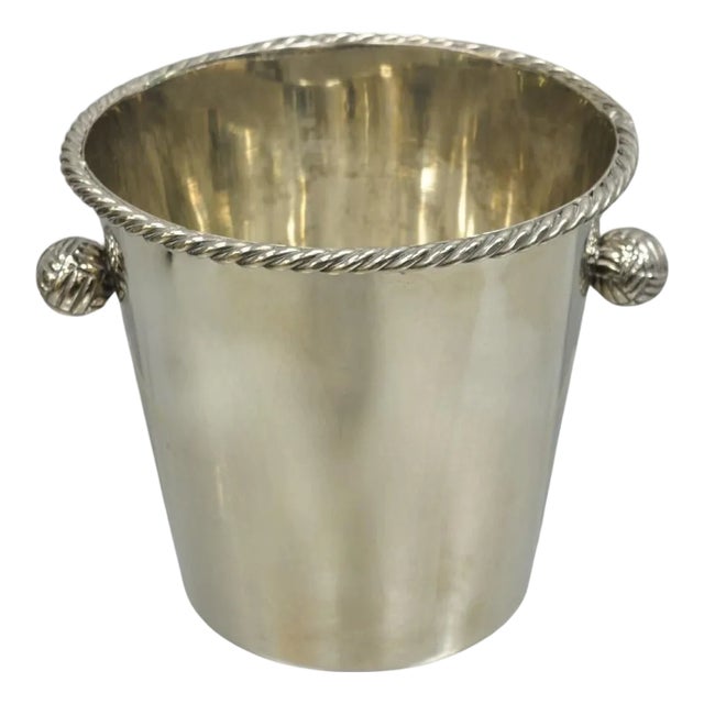 Mid 20th Century Hollywood Regency Silver Plated Champagne Chiller Ice Bucket With Knot Handles For Sale