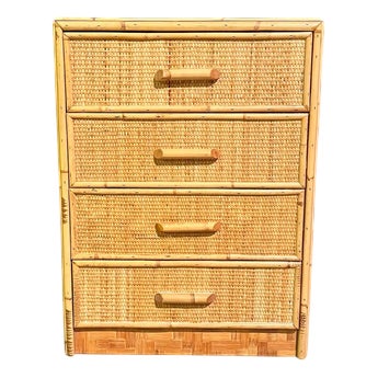 Mid-Century Rattan 4-Drawer Bedside Table For Sale