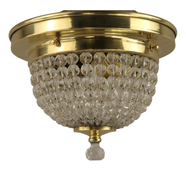 Brass Ceiling Light with Faceted Crystal Glass Beads, France, 1920s For Sale