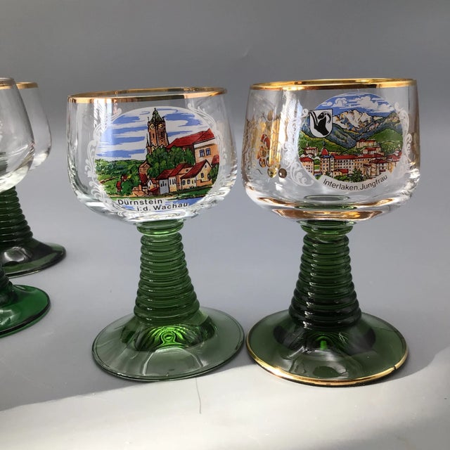 Emerald Green Beehive Stem German Souvenir Goblets-Set of 13 For Sale - Image 9 of 13