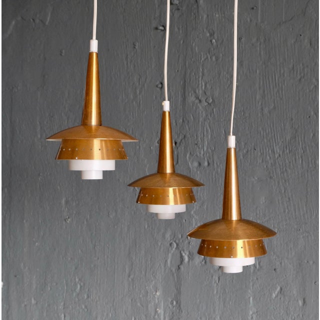 Metal Danish Three-Armed Copper Ceiling light, 1960s For Sale - Image 7 of 8