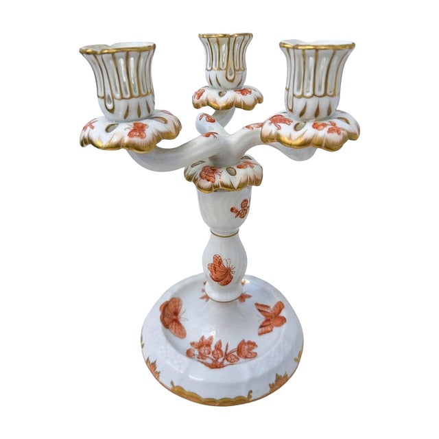Ceramic Late 20th Century Herend Chinese Bouquet Rust Porcelain Candelabra — Pair For Sale - Image 7 of 11