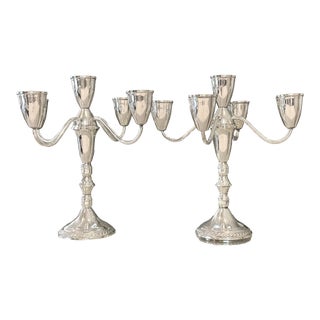 Mid 20th Century Sterling Silver Candelabras Duchin Creations 5 Arm Centerpiece Candle Holders - a Pair For Sale