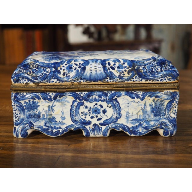 Hand Painted Blue and White Delft Table Box, Circa 1850 For Sale - Image 11 of 17