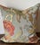 Floral botanical brocade pillow with plump down-and-feather insert. Pretty robins egg blue with oranges, pinks, and...