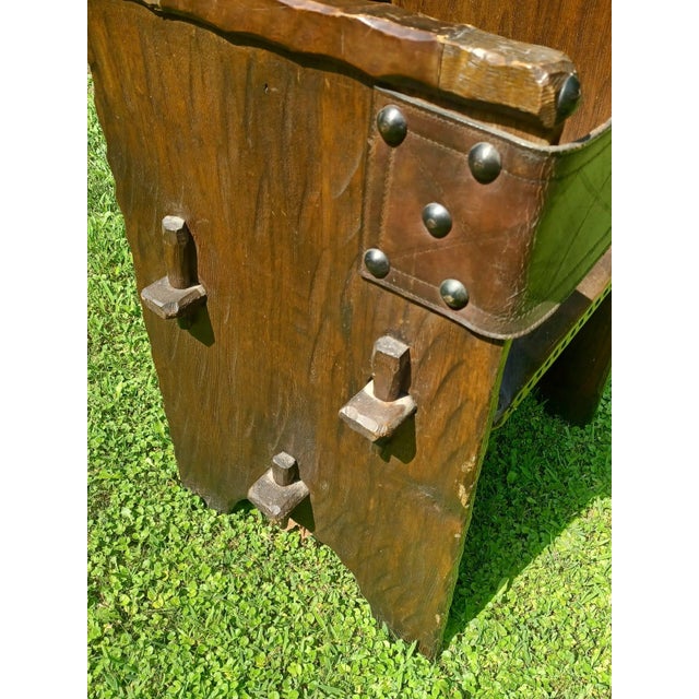 Beautiful oak wood and leather bench. Excellent conditions. The structural wooden parts are carved with a gouge which...