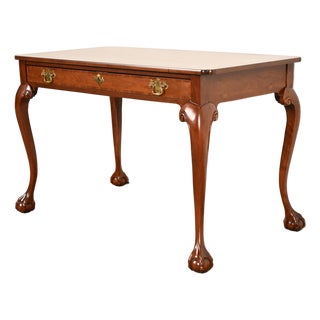 Baker Furniture Chippendale Carved Mahogany Writing Desk, Newly Refinished For Sale