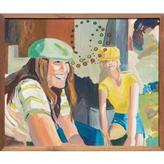 Patricia Gren Hayes "Cyclists in Love" Impressionist Oil on Wood 1980 For Sale