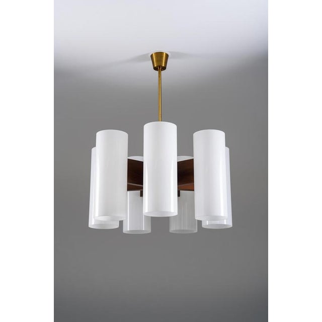 A set of four substantial swedish chandeliers from the 1970s, designed by holger johansson for westal. Each piece combines...