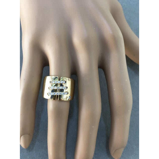Metal Brilliant Cut Diamond Pave Seams Line Cross Chunky Cocktail Statement Cigar Band, Size 6.5 For Sale - Image 7 of 10