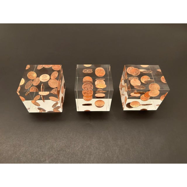 2010s Penny Lucite Cubes - Set of 3 For Sale - Image 5 of 7