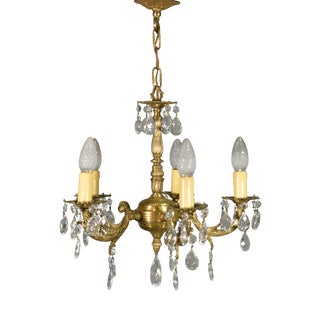 French Antique Gilt Brass and Cut Glass Chandelier, 1920s For Sale