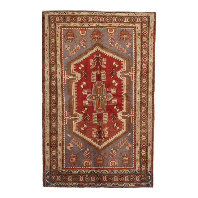 Vintage Hand-Knotted Persian Mousel Rug 4'2" X 6'8" For Sale