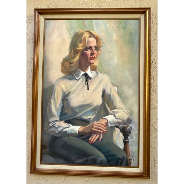Vintage 1970s Fine Art Oil Portrait – Signed by Florida Artist K. Evans For Sale - Image 10 of 11
