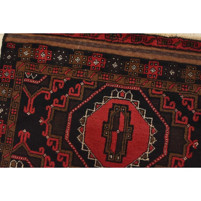Vintage Baloch Rug 3'1'' X 4'8'' Black Wool Tribal Hand-Knotted Oriental Carpet For Sale In Philadelphia - Image 6 of 12
