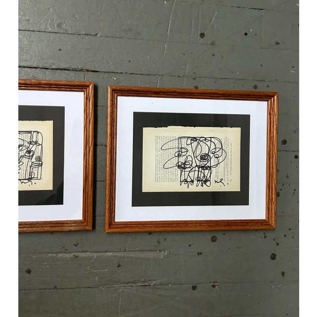 Contemporary Three Original Wayne Cunningham Abstract Marker Drawings on Vintage Book Pages- Set of Three For Sale - Image 4 of 6