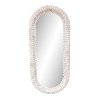 Vintage Arched White Wicker Full Length Dressing Wall Mirror For Sale