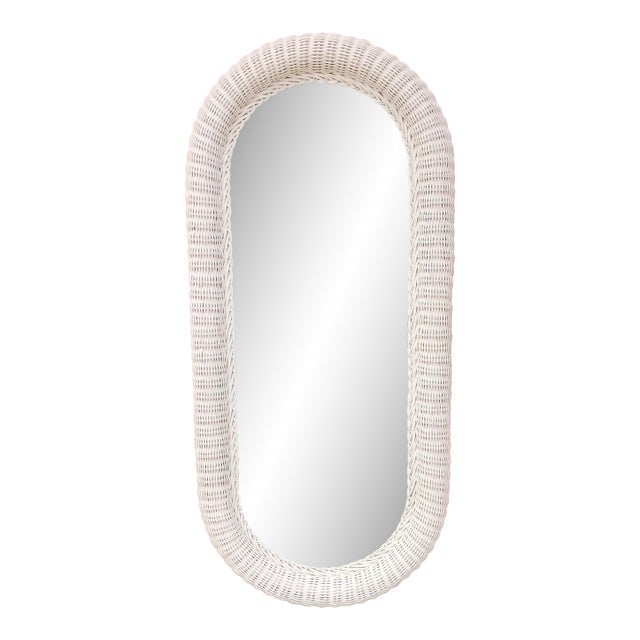Vintage Arched White Wicker Full Length Dressing Wall Mirror For Sale
