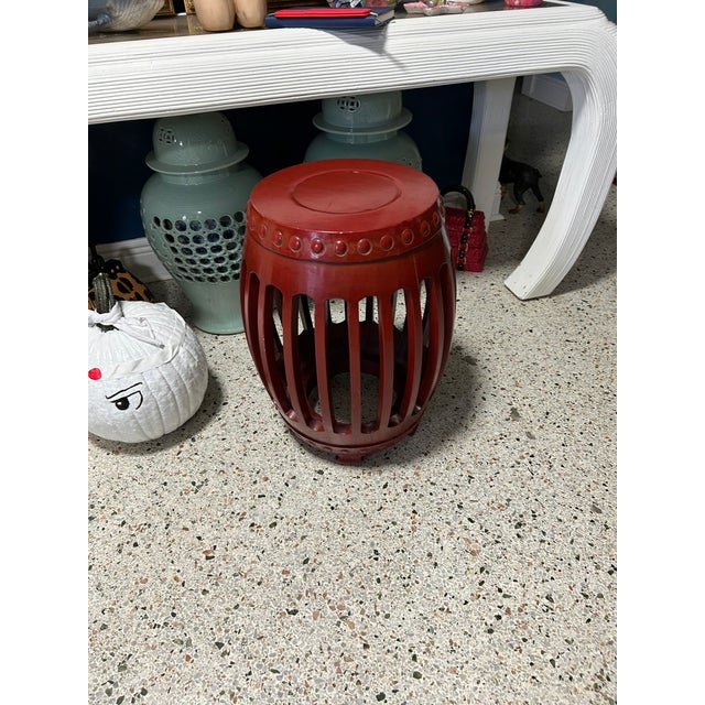 1950s Red Wooden Drum Stool or Side Table | Chairish