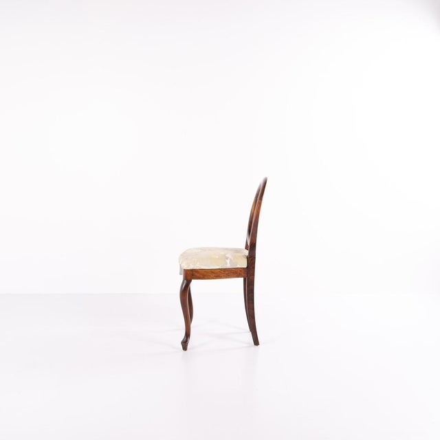 Rococo Style Salon Dining Chairs in Mahogany and Light Floral Fabric, Set of 4 For Sale - Image 3 of 15