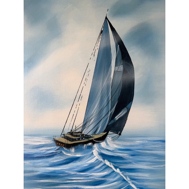1970s Mid-Century Sailboat Seascape Acrylic on Canvas Painting by Matson For Sale - Image 10 of 13