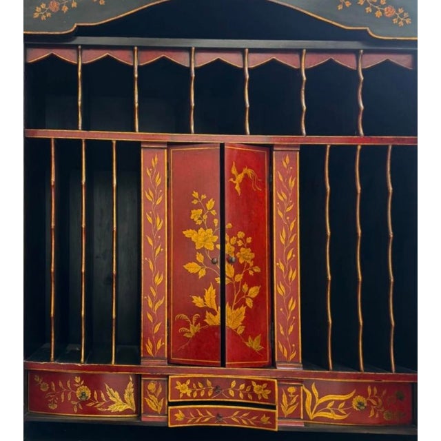 Chinoiserie George I Style Black & Gold Chinoiserie Secretary Desk With Red Interior For Sale - Image 3 of 8
